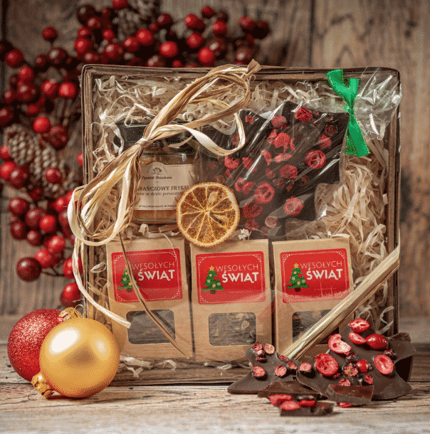 OK Kosz prezentowy świąteczny prezent z herbatami i czekoladą