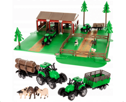 OK duża farma zagroda zwierzątka traktor x2 przyczepa
